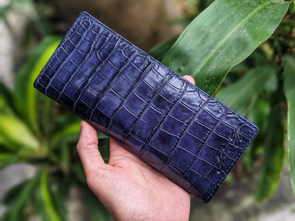 Personalized Navy Blue Alligator Long Wallet