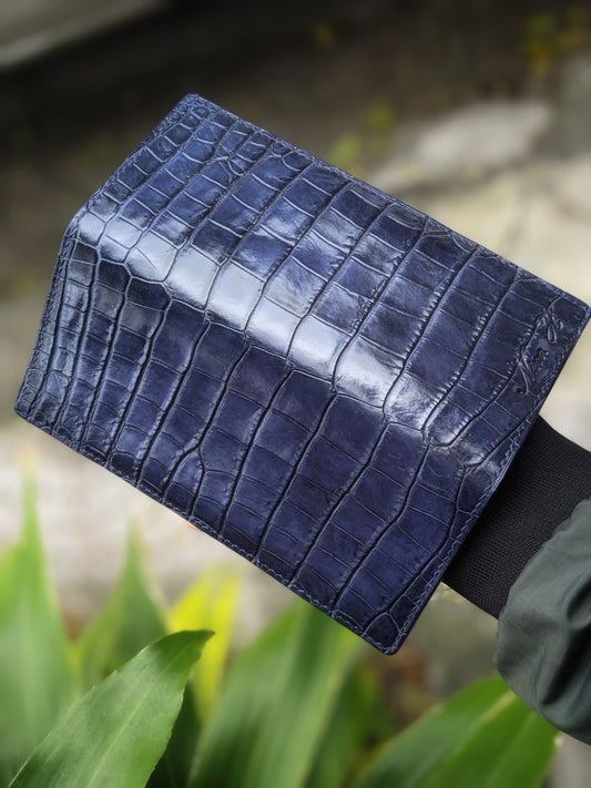 Personalized Navy Blue Alligator Long Wallet