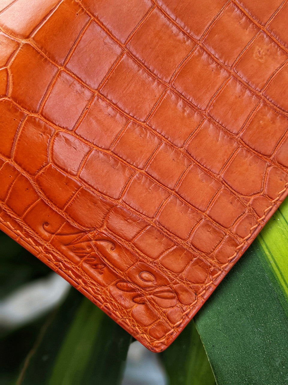 Personalized Orange Alligator Long Wallet