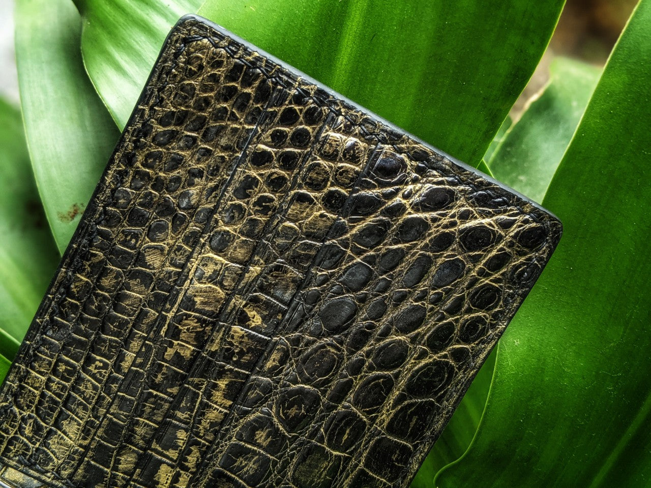 Custom Black Mix Gold Alligator Leather Wallet
