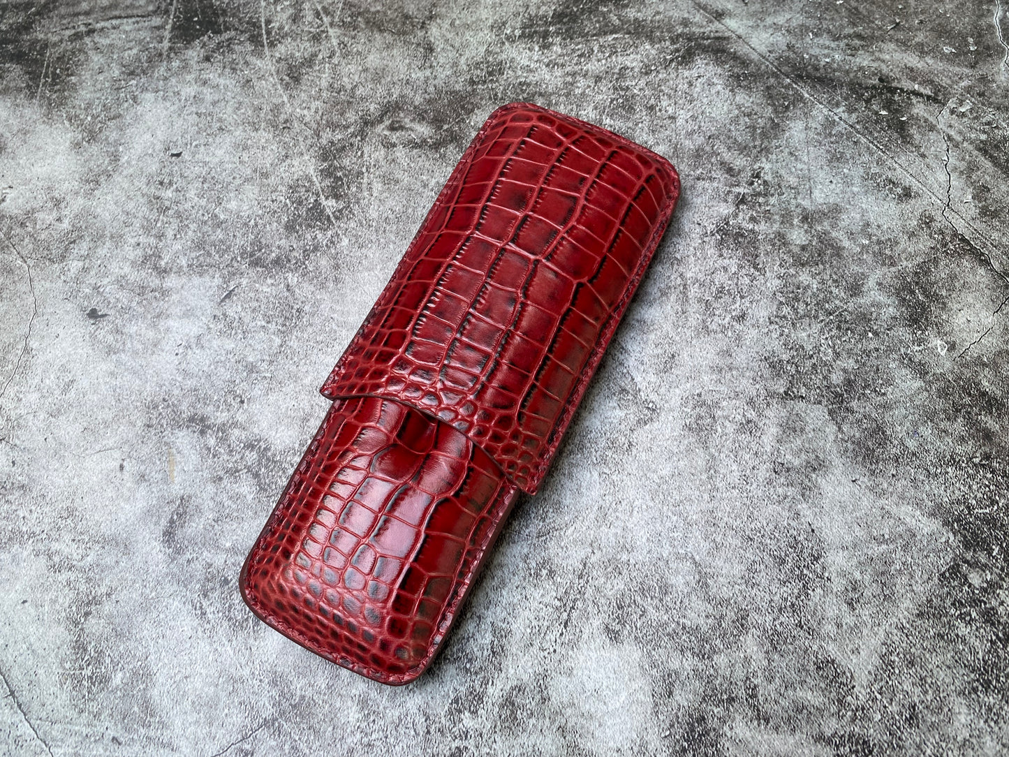Handmade Red Italy Printed Cowhide Leather Cigar Case, Leather Cigar Humidor, 2 to 3 Tubes Cigar Case