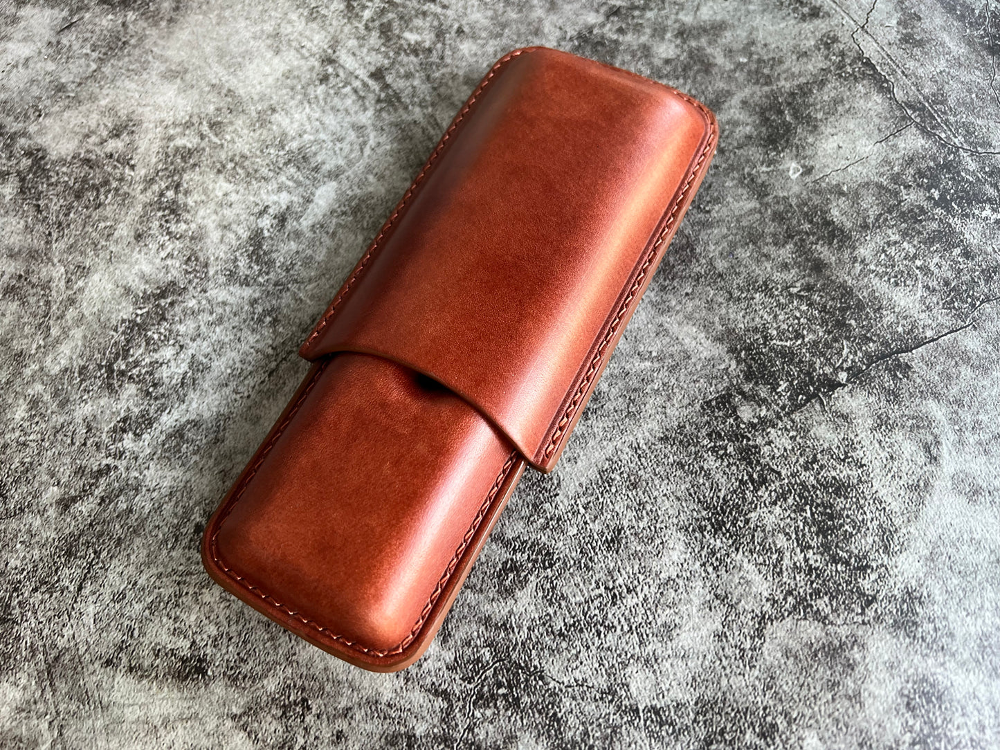Handmade Cognac Leather Cigar Case, Leather Cigar Humidor, 2 to 3 Tubes Cigar Case