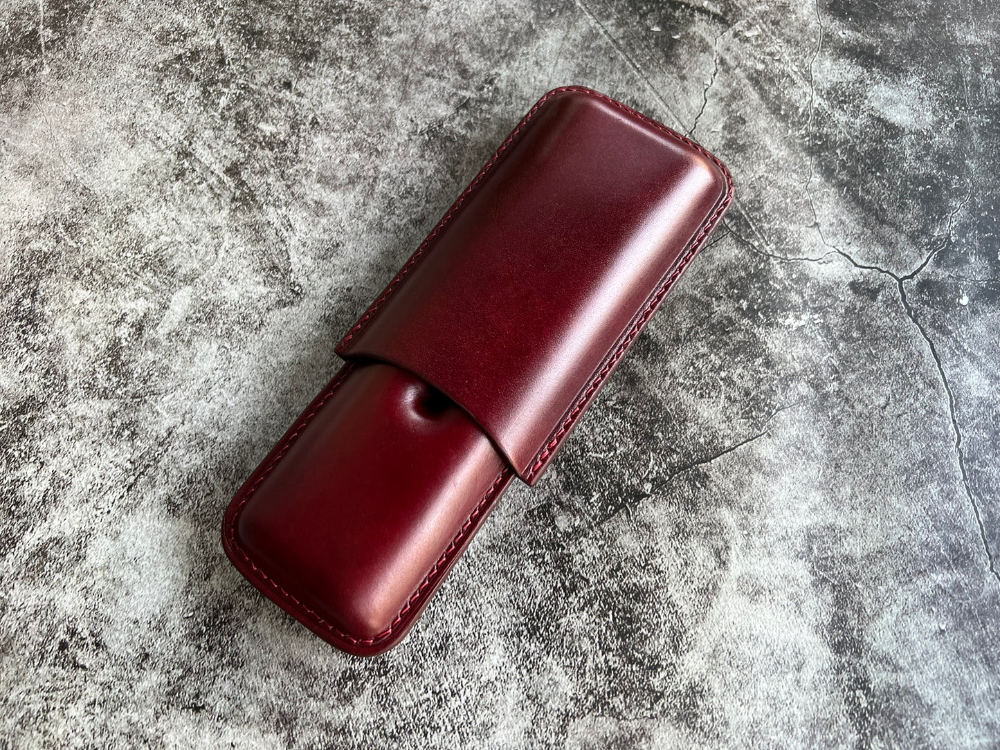 Handmade Wine Leather Cigar Case, Leather Cigar Humidor, 2 to 3 Tubes Cigar Case