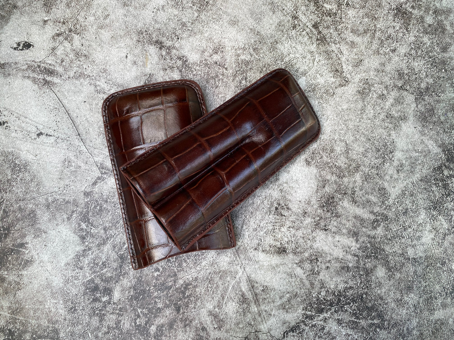 Handmade Brown Italy Printed Cowhide Leather Cigar Case, Leather Cigar Humidor, 2 to 3 Tubes Cigar Case