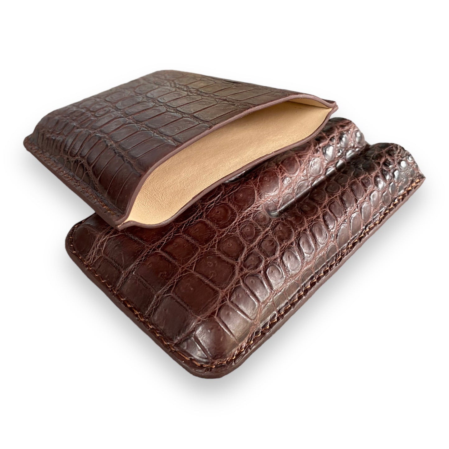 Handmade Luxury Brown Alligator Cigar Case, Leather Cigar Humidor, 2 to 3 Tubes Cigar Case