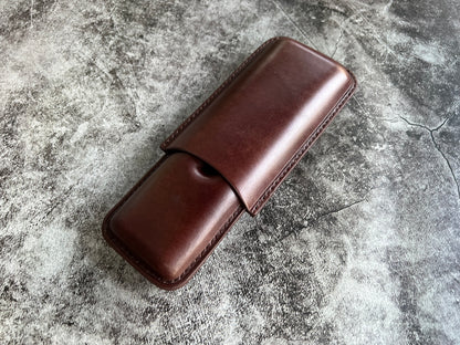 Handmade Dark Brown Leather Cigar Case, Leather Cigar Humidor, 2 to 3 Tubes Cigar Case