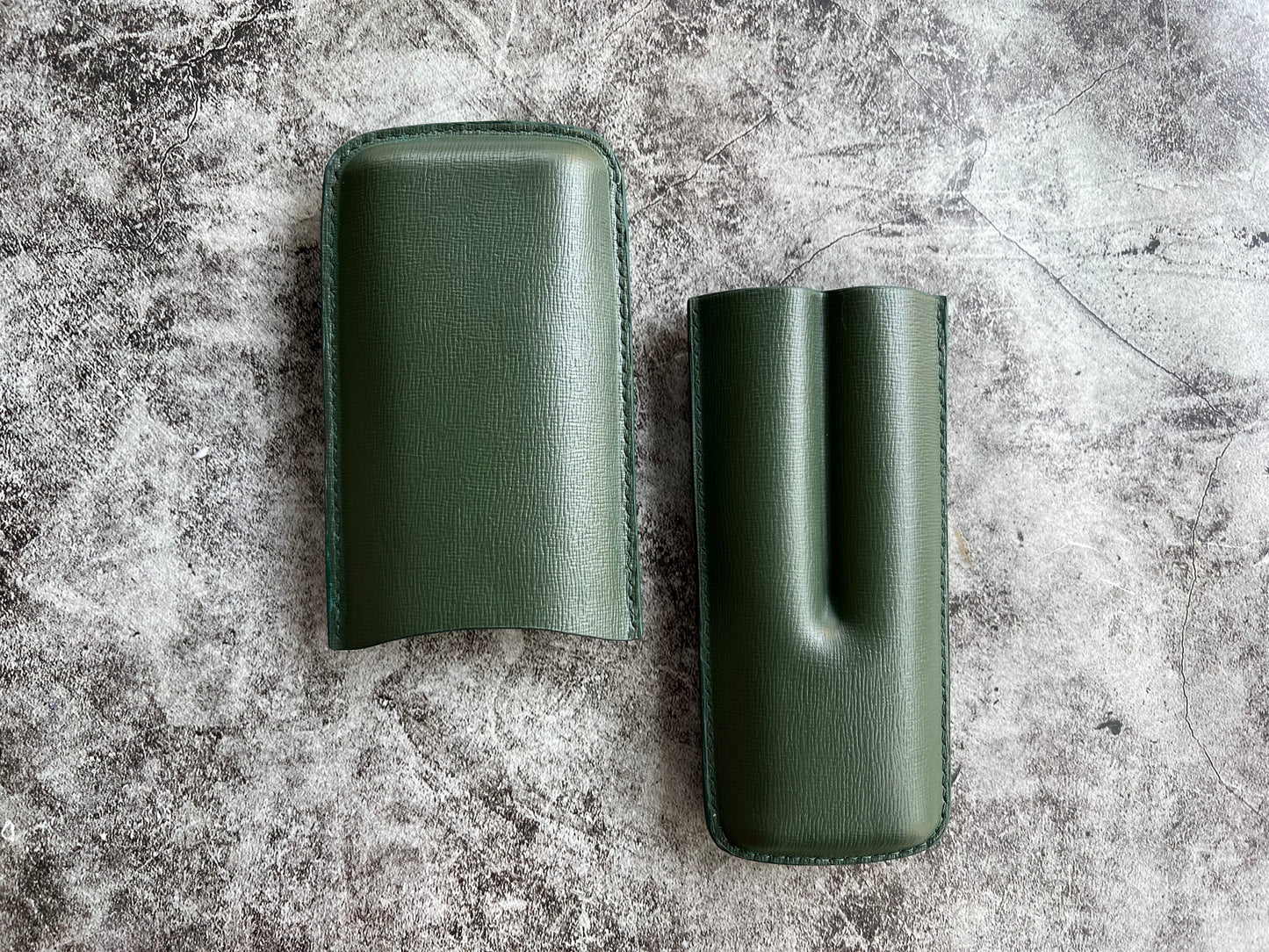 Handmade Green Leather Cigar Case, Leather Cigar Humidor, 2 to 3 Tubes Cigar Case