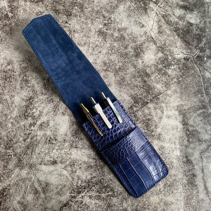 Navy Blue Alligator Pen Case