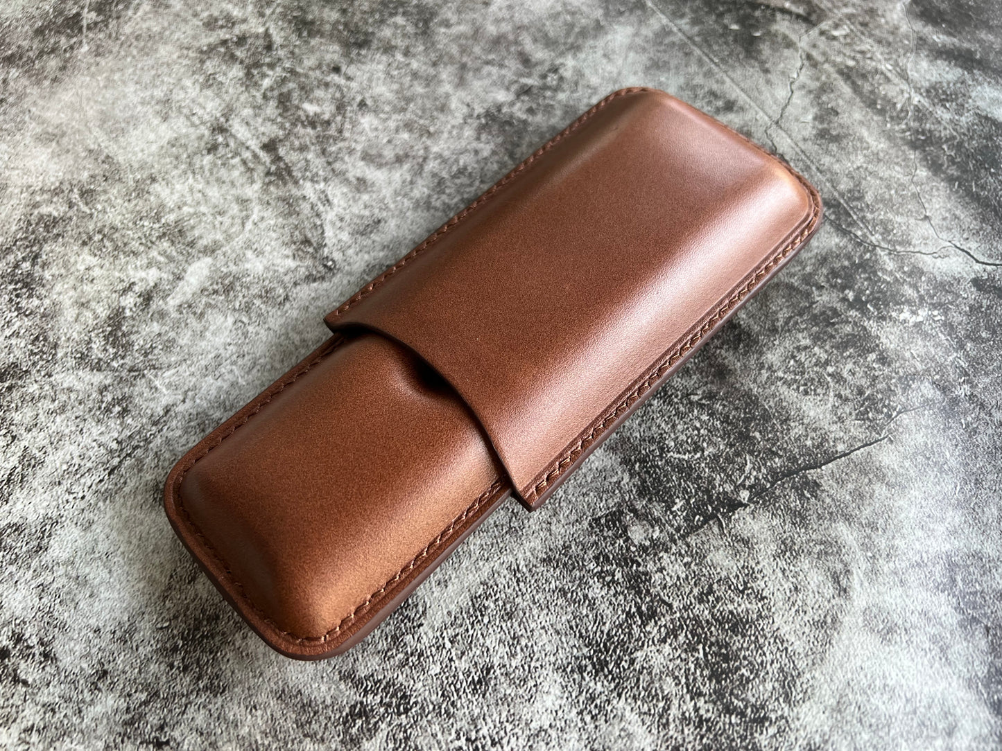 Handmade Light brown Leather Cigar Case, Leather Cigar Humidor, 2 to 3 Tubes Cigar Case