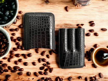 Handmade Luxury Black Alligator Cigar Case, Leather Cigar Humidor, 2 to 3 Tubes Cigar Case