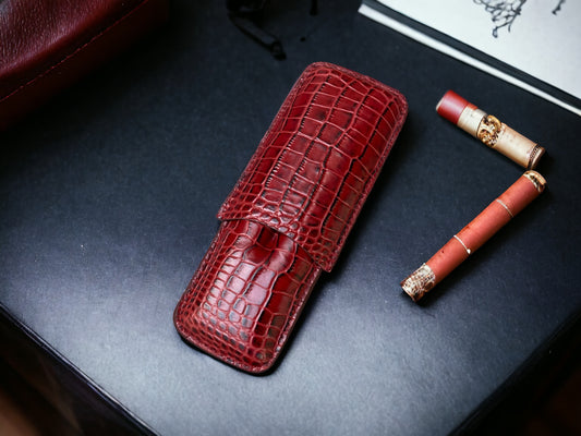 Handmade Red Italy Printed Cowhide Leather Cigar Case, Leather Cigar Humidor, 2 to 3 Tubes Cigar Case