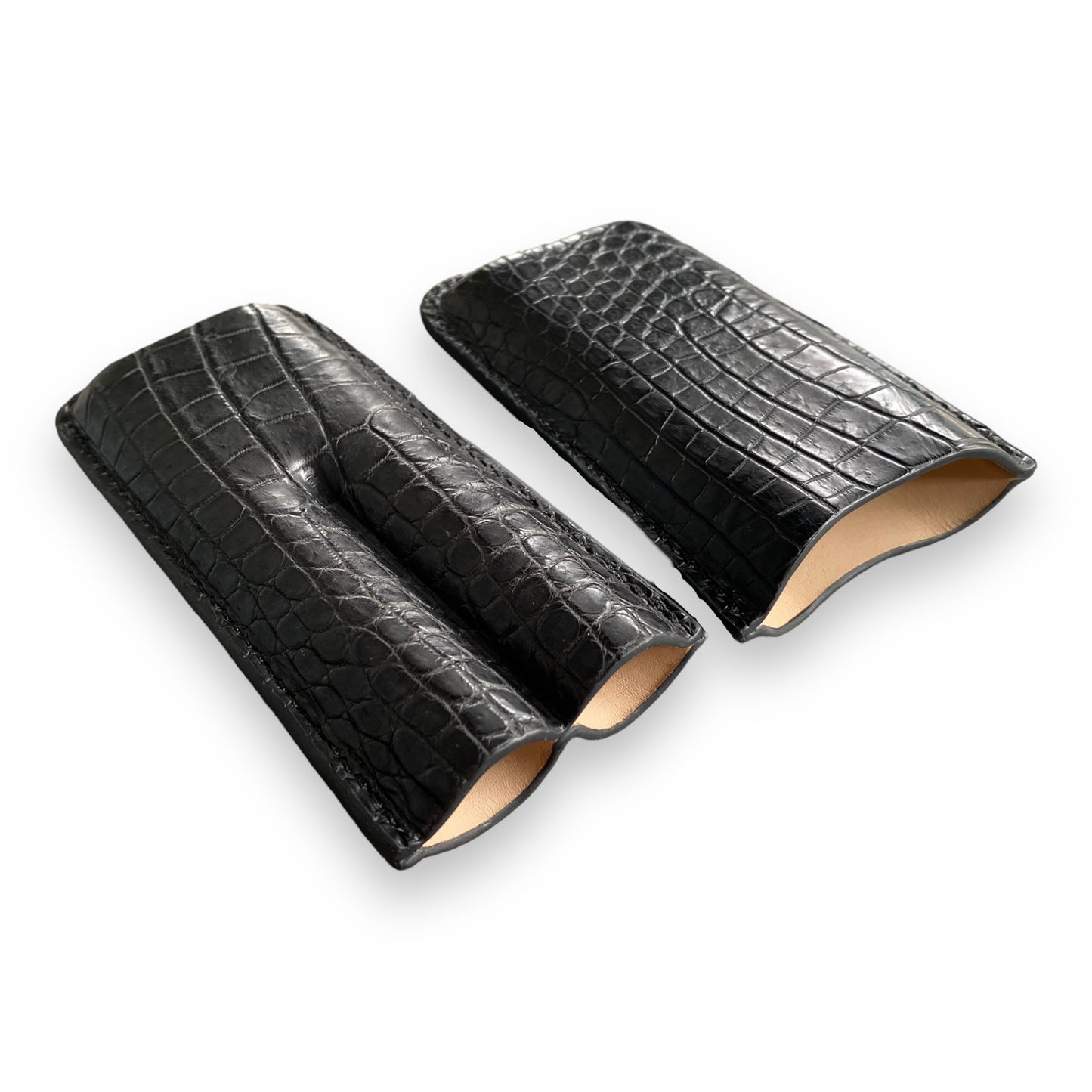 Handmade Luxury Black Alligator Cigar Case, Leather Cigar Humidor, 2 to 3 Tubes Cigar Case