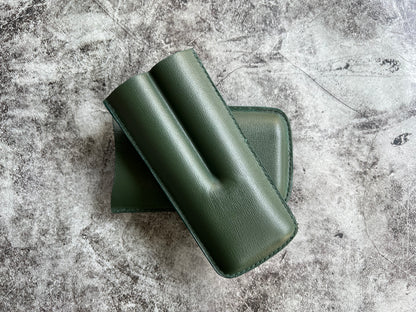 Handmade Green Leather Cigar Case, Leather Cigar Humidor, 2 to 3 Tubes Cigar Case