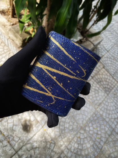 Custom Navy Blue Lizard Mix Gold Wallet with Coin Pocket