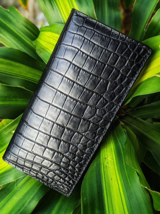 Black Alligator Leather Long Wallet