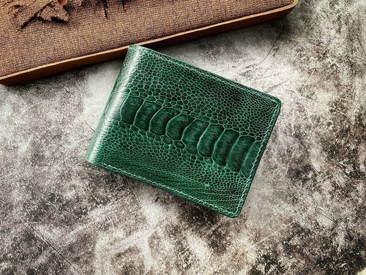 Custom Green Ostrich Leg Wallet with Coin Pocket