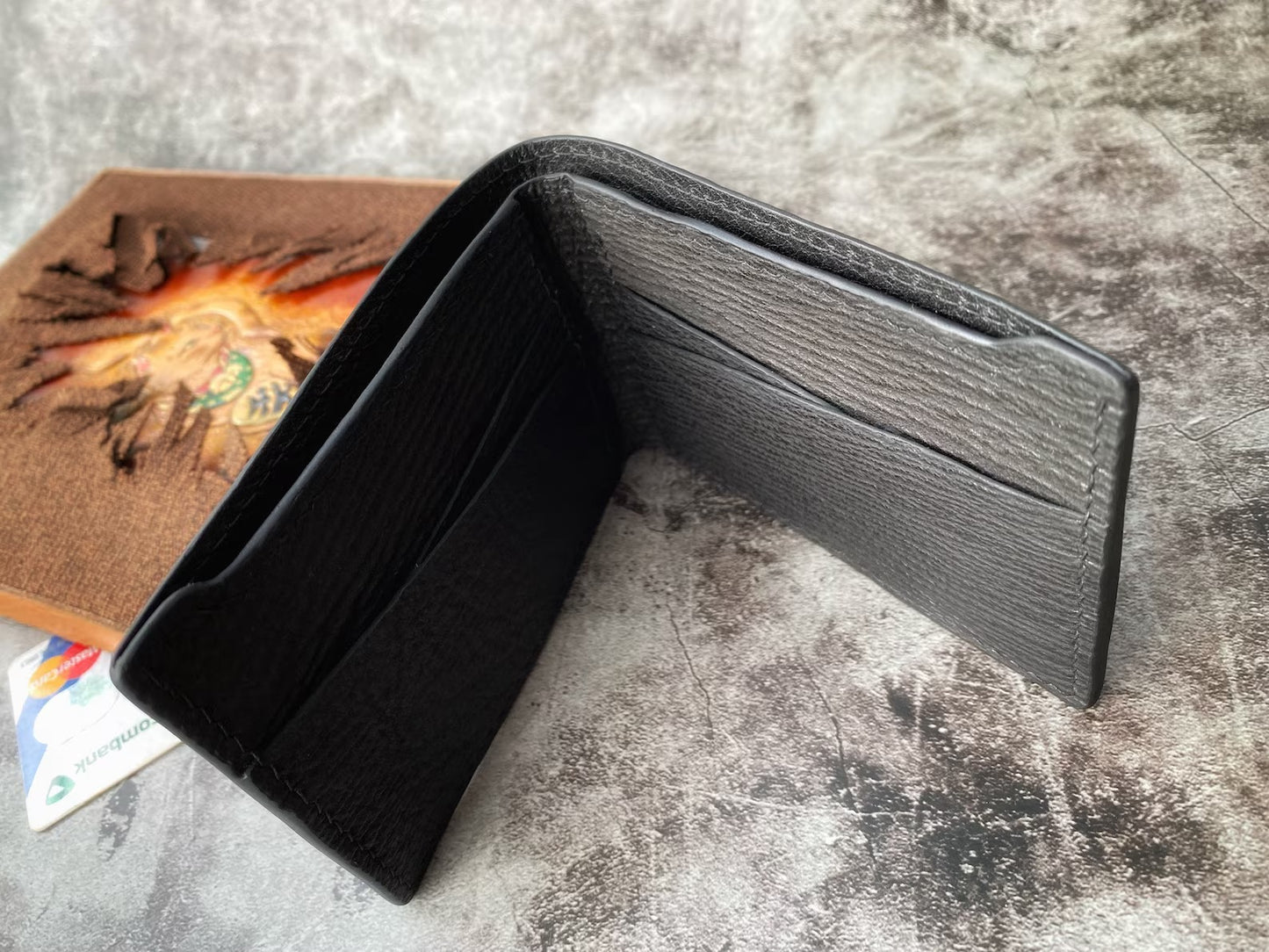 Minimalist Black Shark Skin Leather Wallet