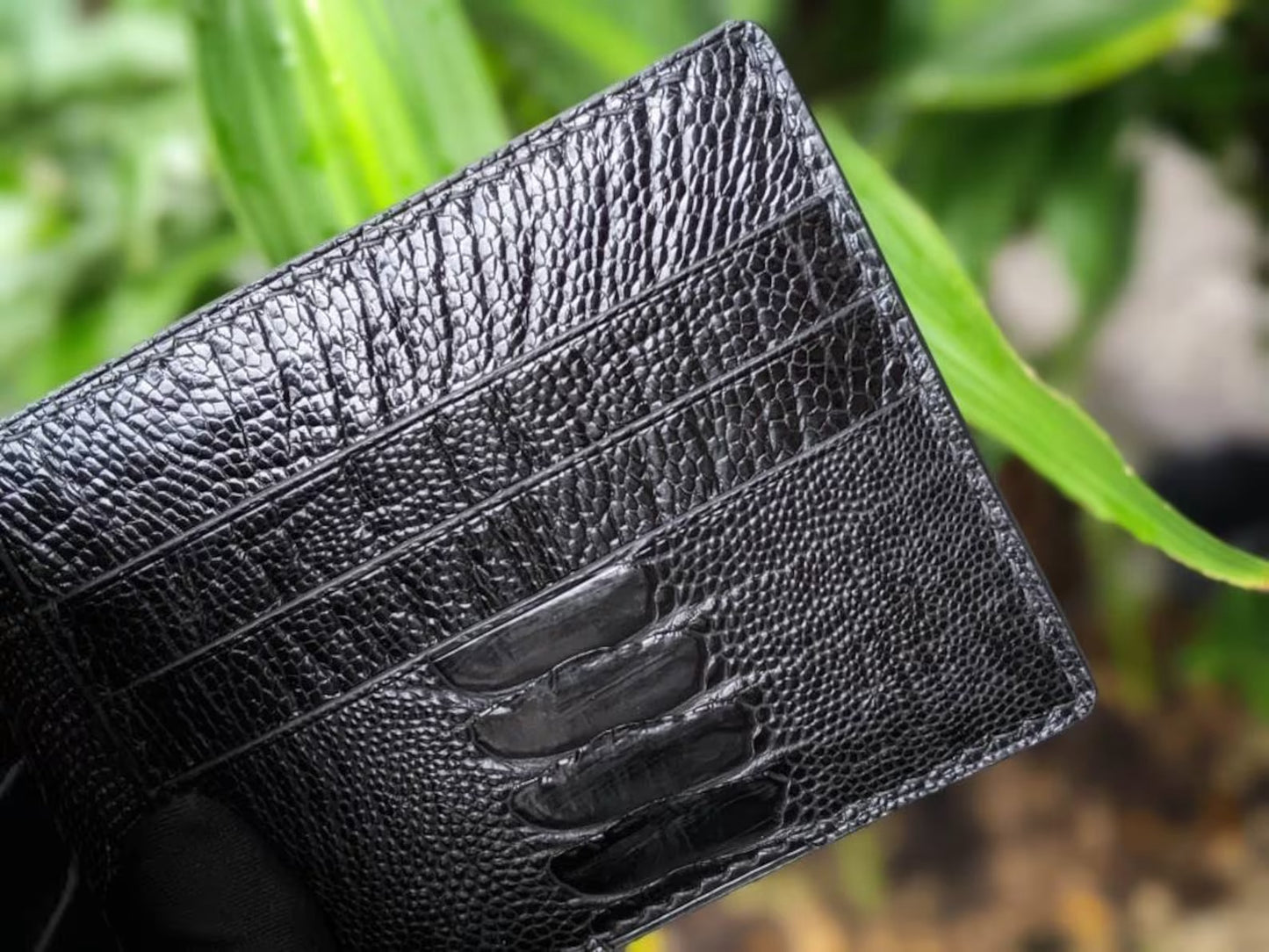 Black Ostrich Leg Leather Wallet