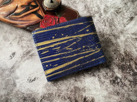 Custom Navy Blue Lizard Leather Wallet