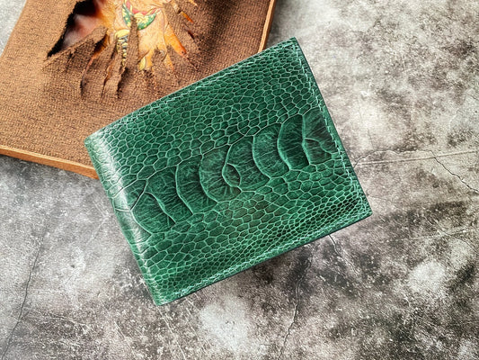 Custom Green Ostrich Leg Leather Wallet