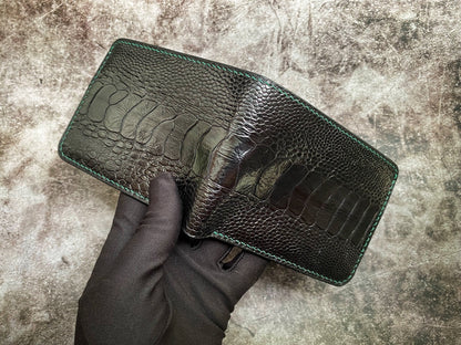 Custom Black And Green Blue Ostrich Leg Leather Wallet