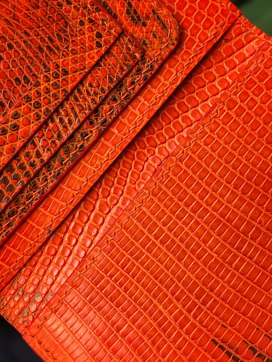 Custom Orange Lizard Leather Passport Wallet