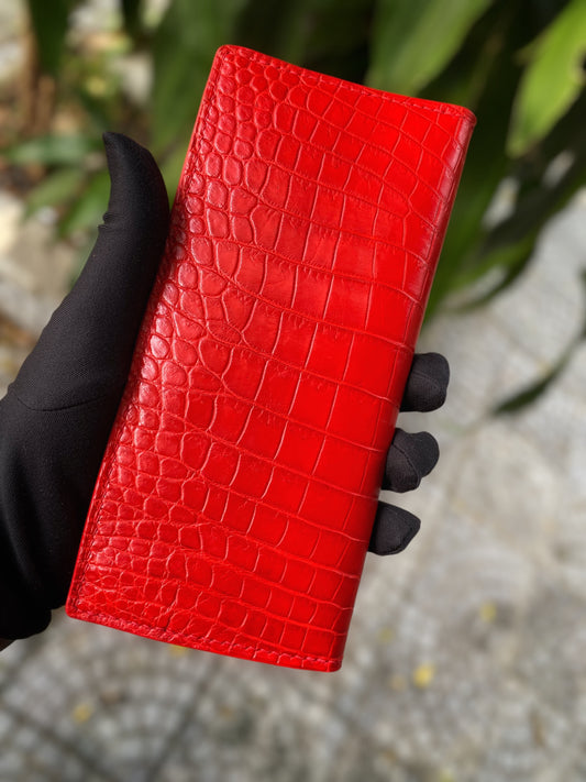 Custom Red Alligator Leather Long Wallet
