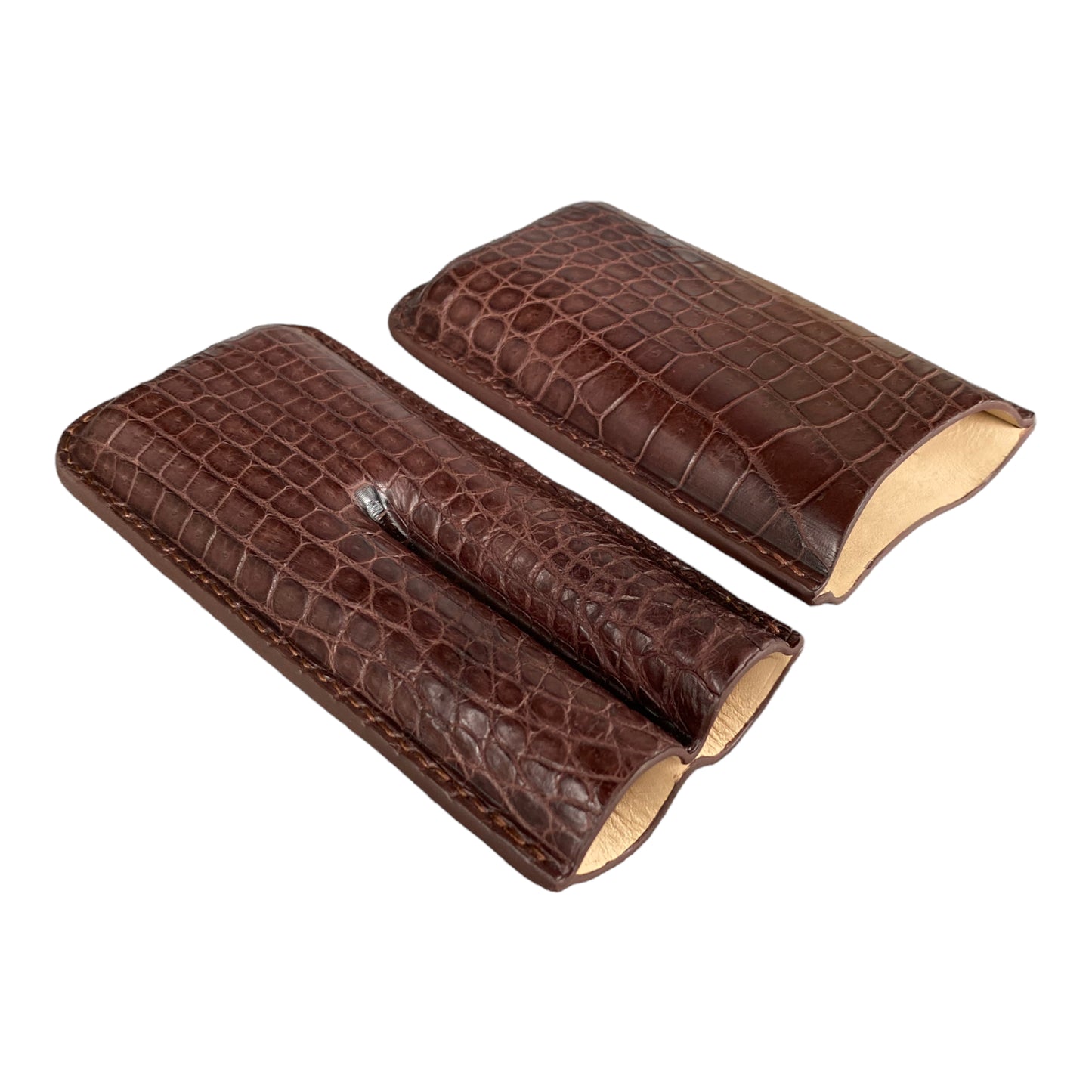 Handmade Luxury Brown Alligator Cigar Case, Leather Cigar Humidor, 2 to 3 Tubes Cigar Case