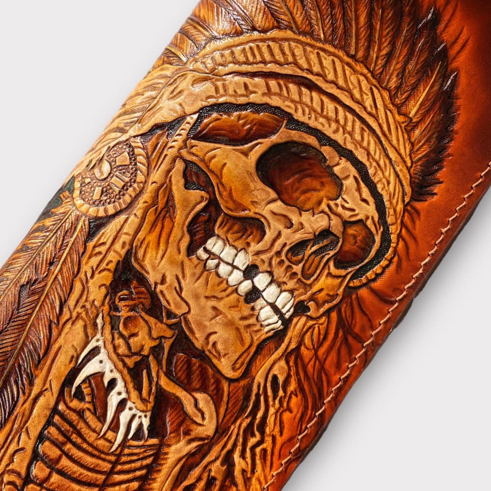Custom Hand-Carved Skull Long Wallet