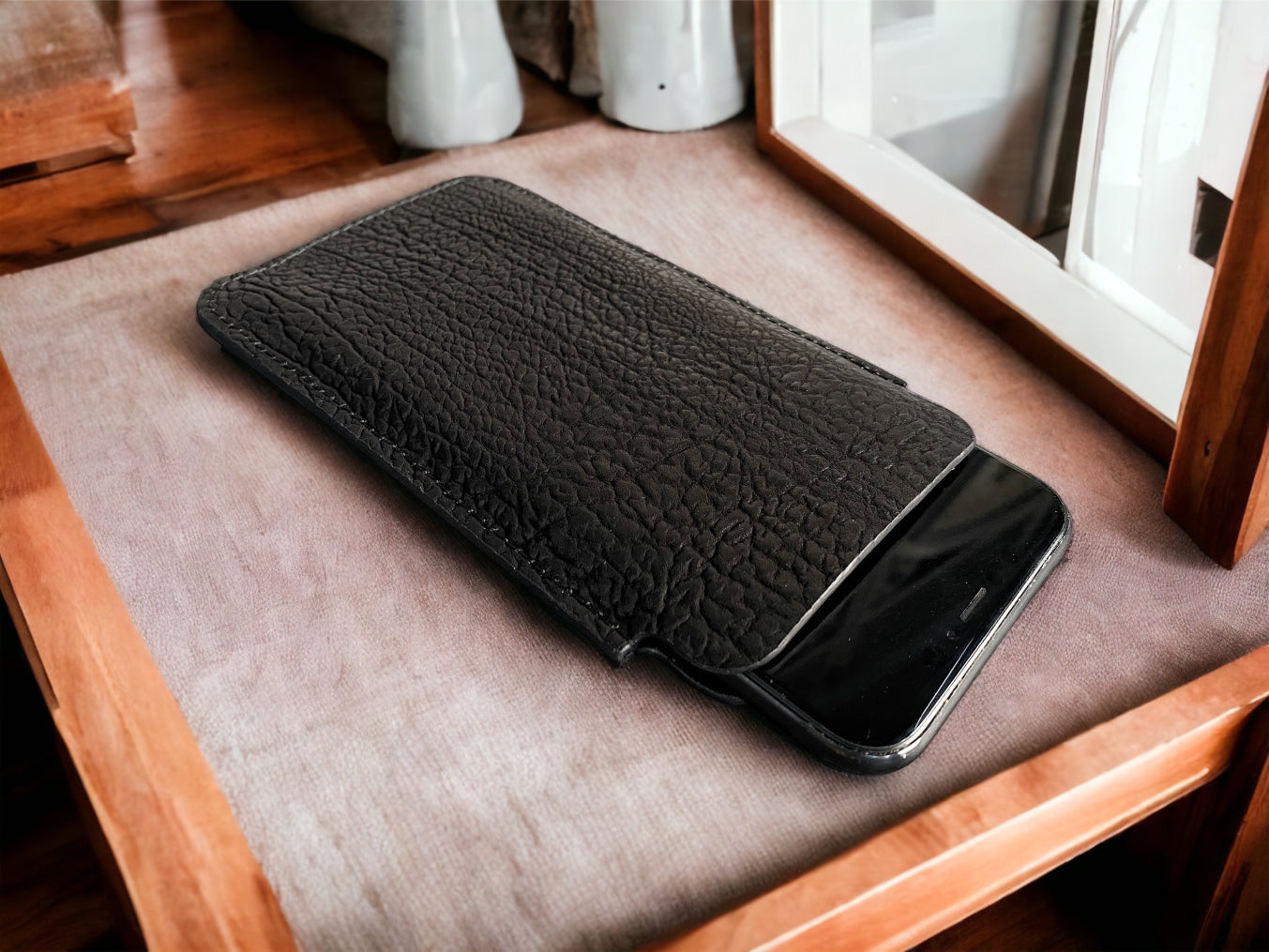 Custom Black Shark Skin Leather Phone Case
