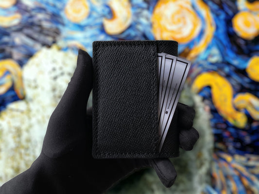 Custom Minimalist Black Cowhide Card Holder - Bifold Card Case